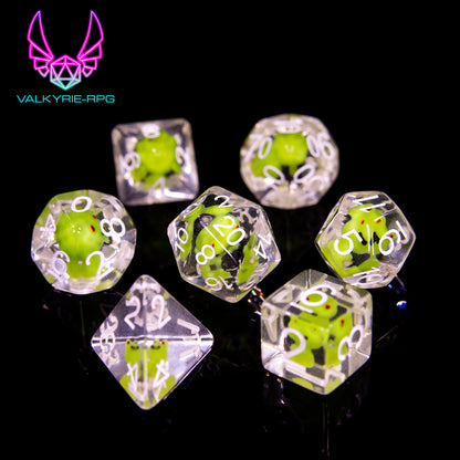 Subfari Archive - Ain't easy being green | Novelty Inclusion Polyhedral Dice Set