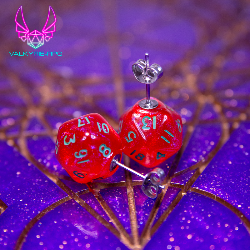 Earrings - Red Shimmer Mini Dice Studs