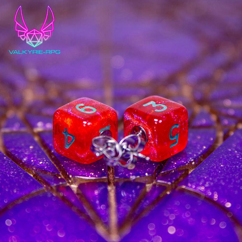 Earrings - Red Shimmer Mini Dice Studs